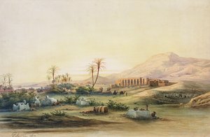 Údolí Nilu s ruinami chrámu Seti I, 1844 (tužka a wc na papíře)